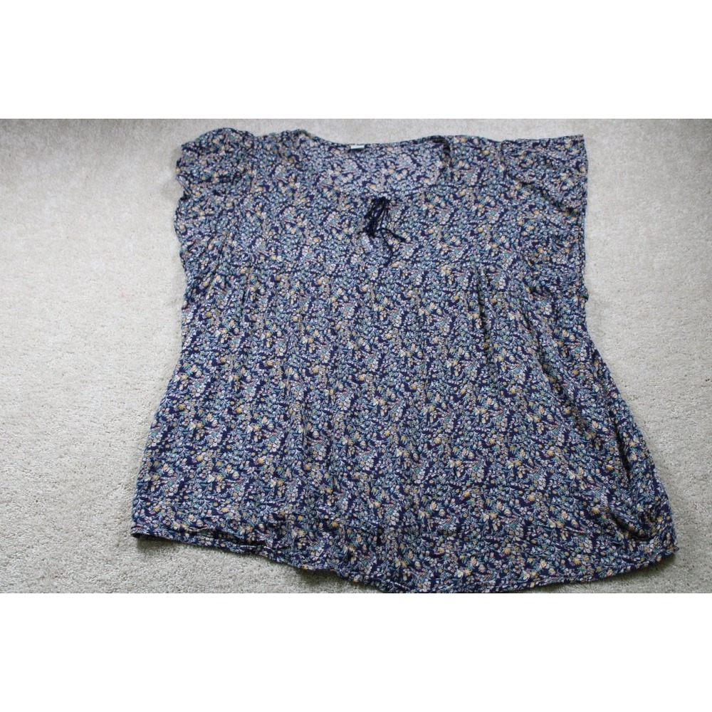 Old Navy Womens XL Floral Rayon Top Navy Blue Ruffles Ditzy Floral BloomCore